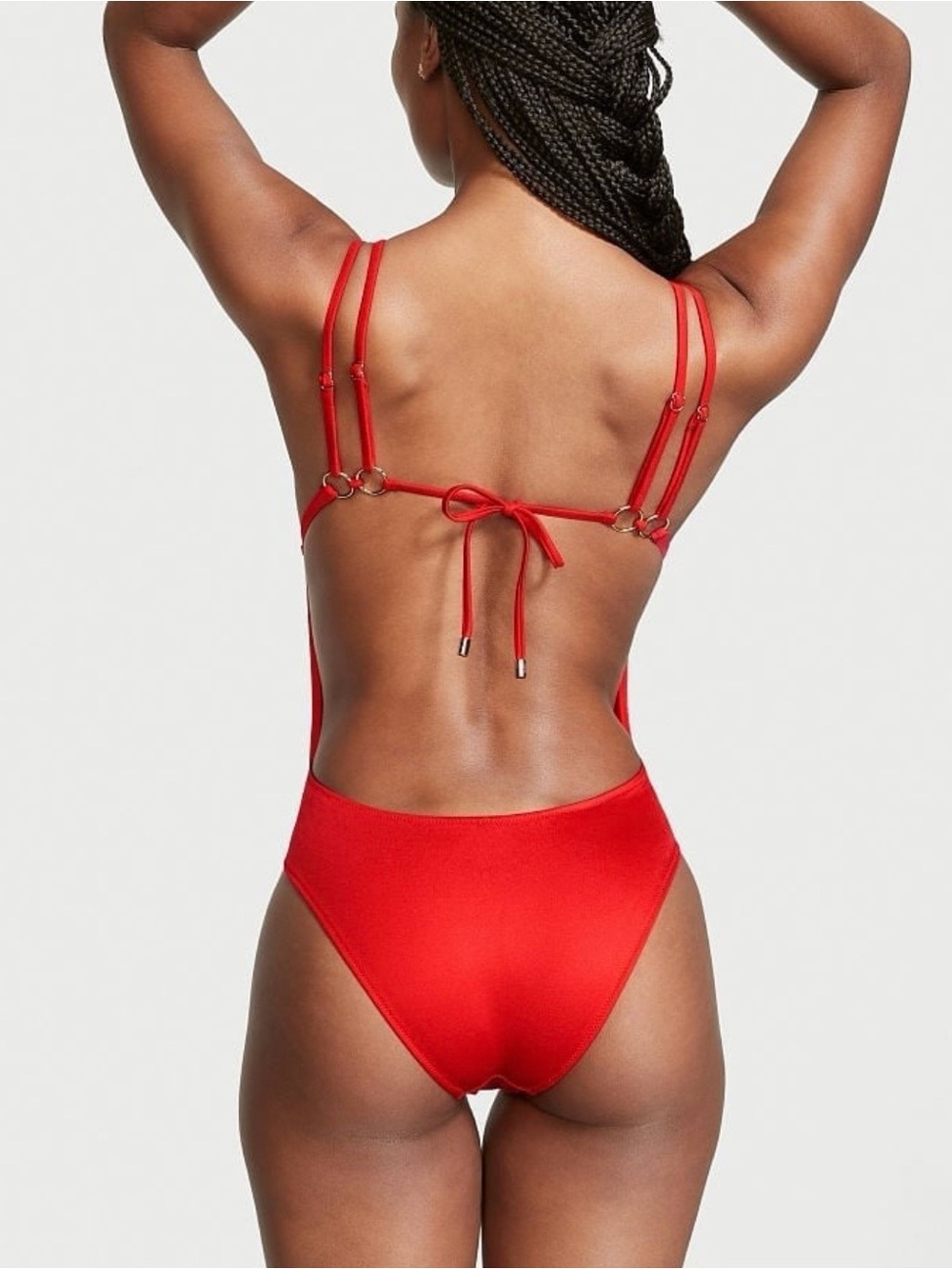 Victoria's Secret Red Strappy V-Keyhole One-Piece Swimsuit - Picture 2 of 7